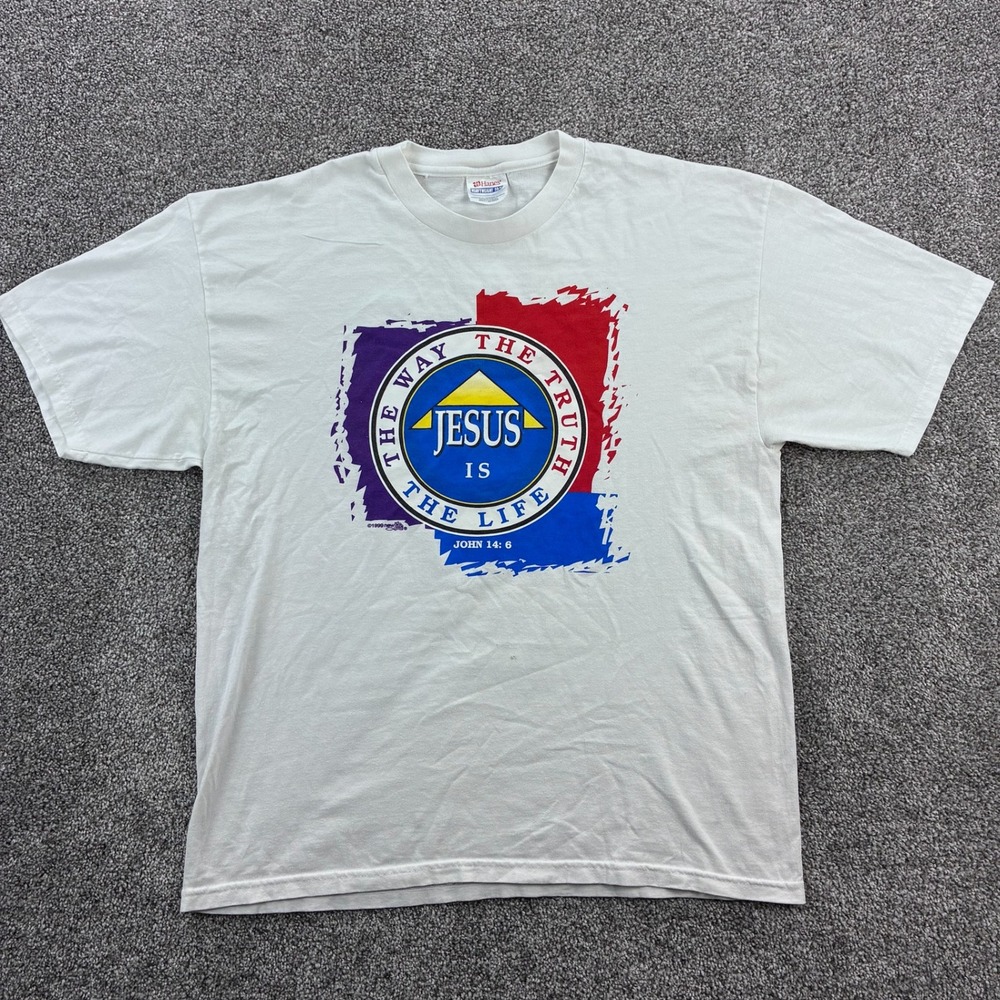 Vintage Religious Shirt Mens Large White Jesus Is The Way The Truth The Life
